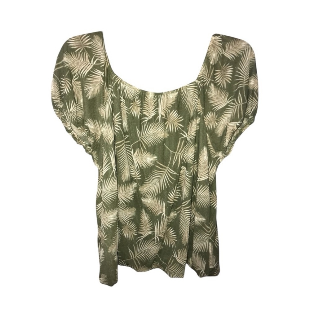 NWT Luna Palm Print Olive Blouse With Elastic Square Neckline Women Size Medium‎ - Picture 6 of 6